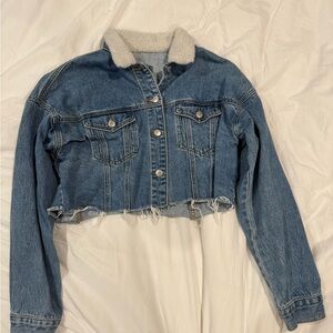 Forever 21 Blue Jean Jacket with White Collar